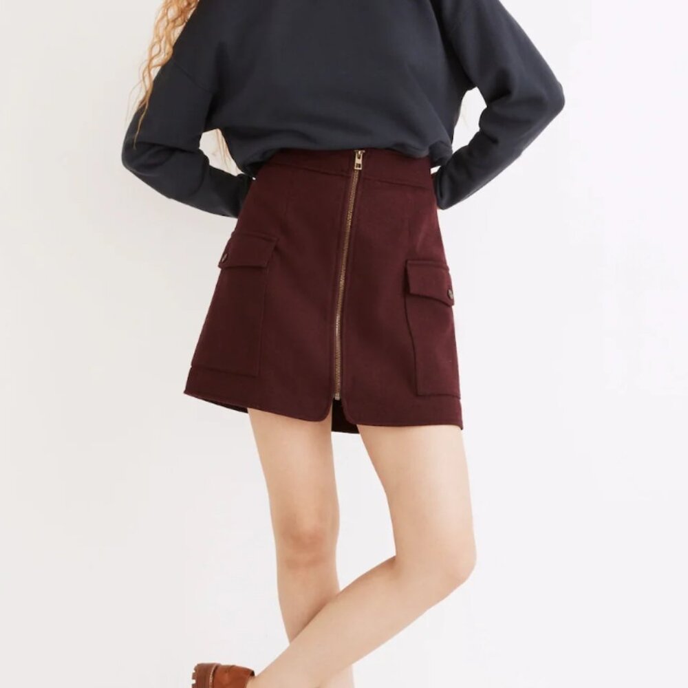 Madewell Zipper Burgandy Wool Blend Skirt Mini Length Size 6 - Picture 2 of 4